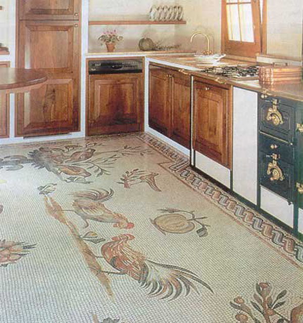 mosaïque au sol dans la cuisine